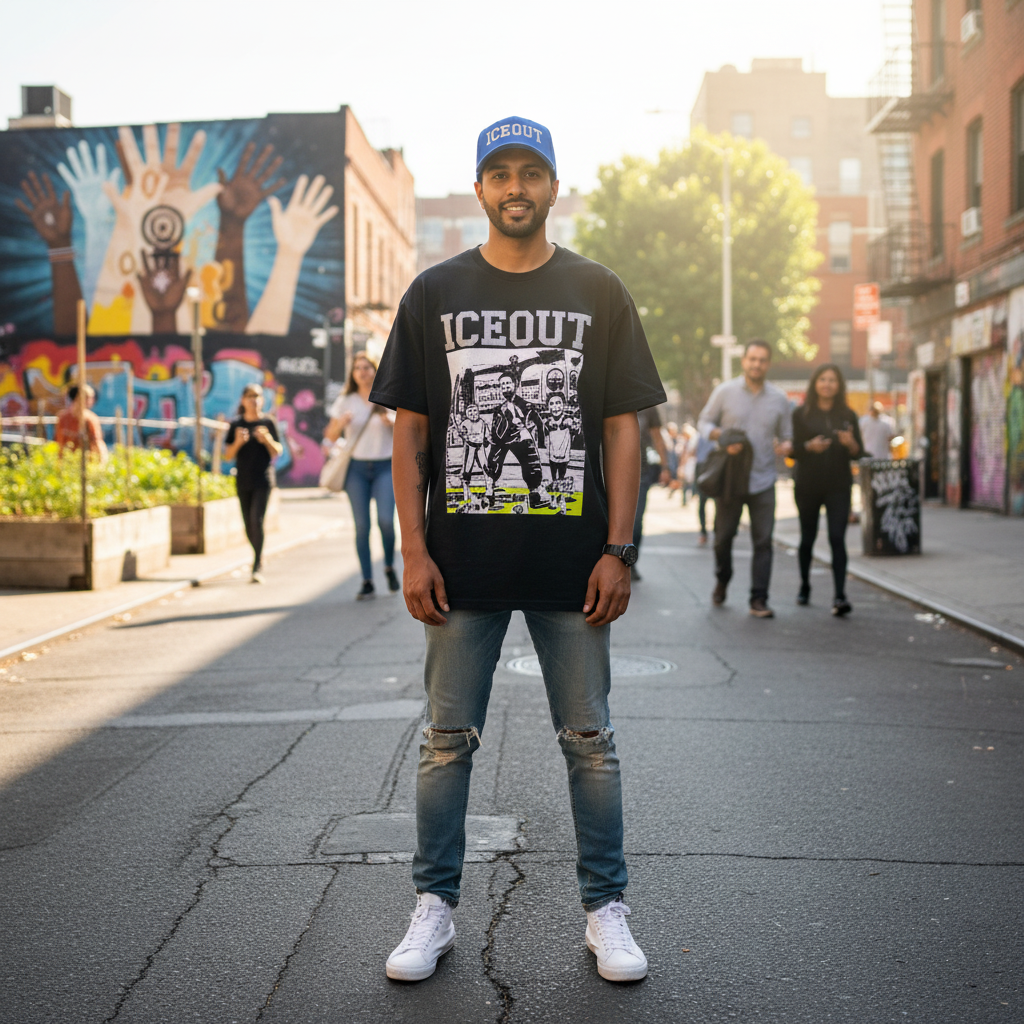 Person wearing ICEOUT Hat with silver embroidery in urban neighborhood setting